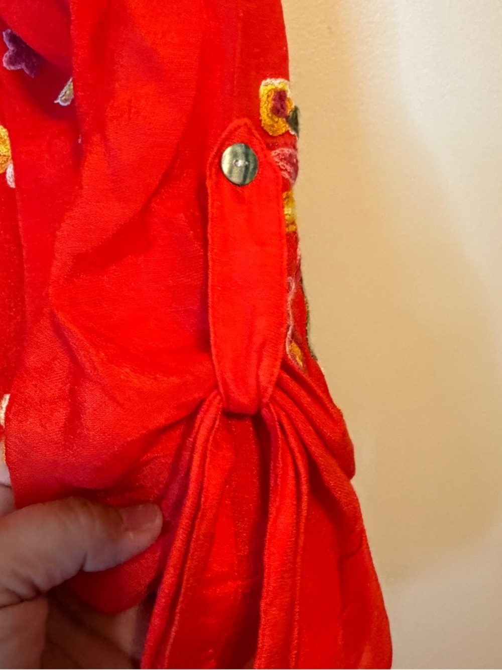 fig and flower Bright Red Embroidered Floral Button-Up Tunic - Picture 5 of 7